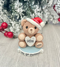 Load image into Gallery viewer, Teddy bear First Christmas ornament for boy
